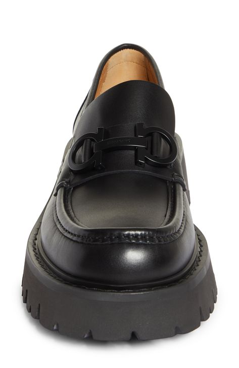 A double-Gancio bit brings signature sophistication to a calfskin-leather loafer set on a chunky platform sole. Leather upper and lining/synthetic sole Made in Italy Men's Designer Shoes Men’s Loafers, Chunky Loafers Outfit Men, Chunky Loafers Outfit, Shoe Reference, Loafers Men Outfit, Workplace Fashion, Chunky Loafer, Loafers Outfit, Fashion Formal