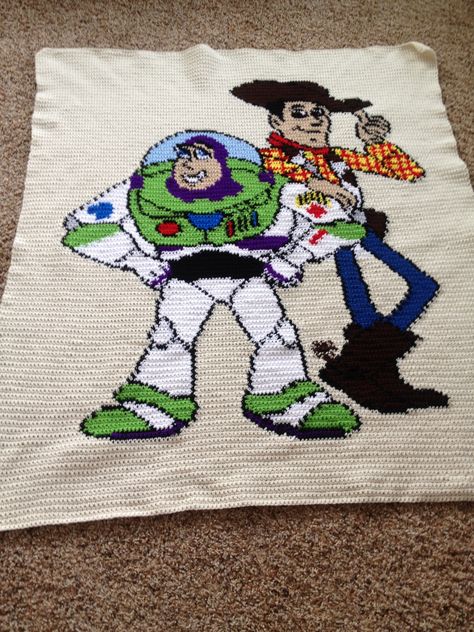 Made in 2014 for my Great Grandson Toy Story Crochet Blanket, Disney Toys, Fiber Arts, Crochet Blanket Patterns, Blanket Pattern, Toy Story, Fiber Art, Crochet Projects, Crochet Blanket