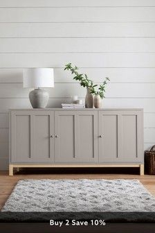 Painted Sideboard, Sideboard Grey, Sideboards Living Room, Large Sideboard, Oak Sideboard, Beautiful Sofas, Flipping Furniture, Dove Grey, Wooden Shelves