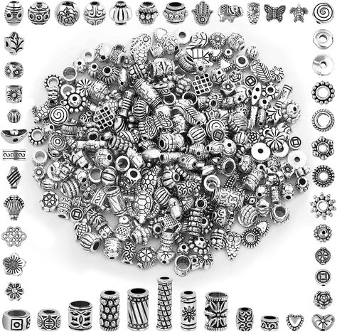 The spacer beads bulk come with 350 pcs mixed metal silver spacer beads in different sizes and shapes, sufficient quantity of jewelry spacer beads can easily meet your different jewelry making craft needs. Metal Bead Bracelet, Mixed Jewelry, Beads For Bracelets, Jewelry Making Bracelet, Jewelry Bracelets Silver, Bead Stringing, Earring Jewelry, Beads For Jewelry Making, Beads For Jewelry