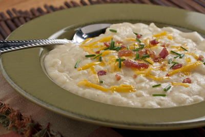 Loaded "Baked" Potato Soup | MrFood.com Soup And Sandwich Combos, Sandwich Combos, Baked Potato Soup Recipe, Cream Of Potato Soup, Loaded Potato Soup, Loaded Baked Potato, Loaded Baked Potato Soup, Easy Potato Recipes, Baked Potato Soup