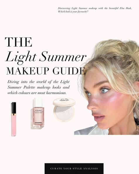 Discovering the allure of Light Summer makeup with Elsa Hosk 🤍 . #coloranalysis #colouranalysis #lightsummer #summerpalette #lightsummerpalette #coloranalyst Light Summer Eye Makeup, Summer Light Palette, Light Summer Makeup Palette, Light Summer Makeup Looks, Light Summer Lipstick, Summer Light Makeup, Light Summer Color Palette Makeup, Light Summer Makeup, Summer Pallet