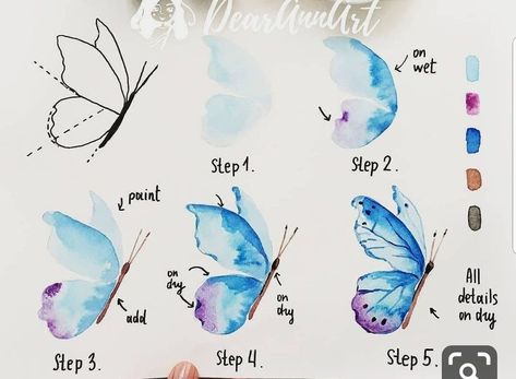 Cool Pictures To Draw, Butterfly Art Drawing, Learn Watercolor Painting, Step By Step Watercolor, Watercolor Butterfly, Learn Watercolor, Diy Watercolor Painting, Watercolour Inspiration, Watercolor Painting Techniques