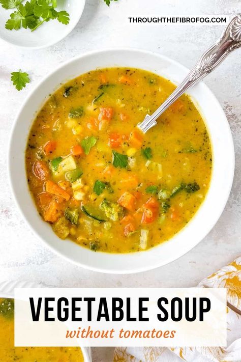 Vegetable Soup without Tomatoes Vegetable Soup Without Potatoes, Vegetable Soup With Mushrooms, Vegetable Soup No Tomatoes Recipe, Light Vegetable Soup Recipes, Soup Without Tomatoes Recipe, Non Tomato Based Vegetable Soup, Vegetarian Vegetable Soup Crock Pot, Easy Healthy Vegetable Soup, Winter Vegetable Soup Recipes