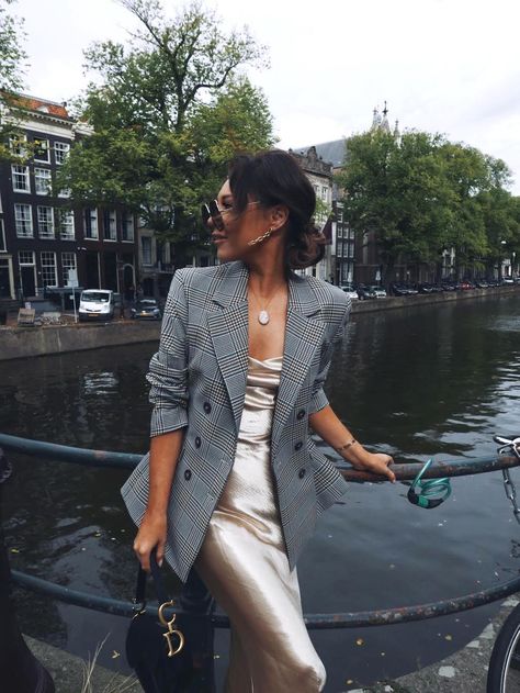 Lorna Luxe, How To Wear Blazers, Slip Dress Outfit, Blazer Outfit, Trending Fashion Outfits, Checked Blazer, Blazer Outfits, Street Style Looks, Elegant Outfit