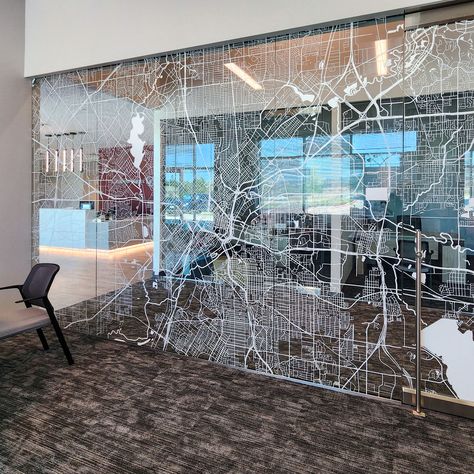 Custom window film on conference room doors Office Graphic Design, Office Glass Door Design, Glass Graphics, Window Graphic, Glass Film Design, Experiential Graphics, Window Wrap, Window Film Designs, Small Office Design Interior