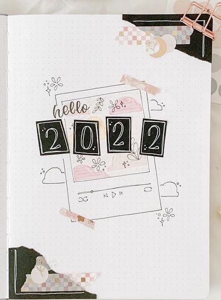 Dream In Reality Valentine, Bujo Yearly Cover Page, Bujo Year Cover Page, Bujo 2022 Cover Page, New Year Journal Ideas 2023, Bullet Journal New Year Page, 2022 Title Page, Bujo 2023 Cover Page, Bullet Journal Year Cover