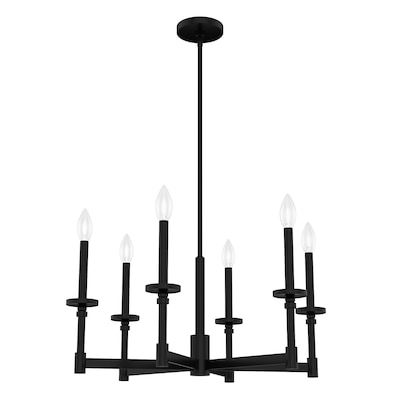 Shop Hunter Briargrove 6-Light Matte Black Traditional LED Chandelierundefined at Lowe's.com. Bring elegance and drama to your space with the Briargrove single tier chandelier. This formal fixture with a modern edge is an eye-catching design that will Black Modern Light Fixture, Modern Brass Lighting, Modern Brass Chandelier, Candlestick Chandelier, Interior Light Fixtures, Black Hunter, Indoor Chandelier, Tier Chandelier, Ceiling Fan Design