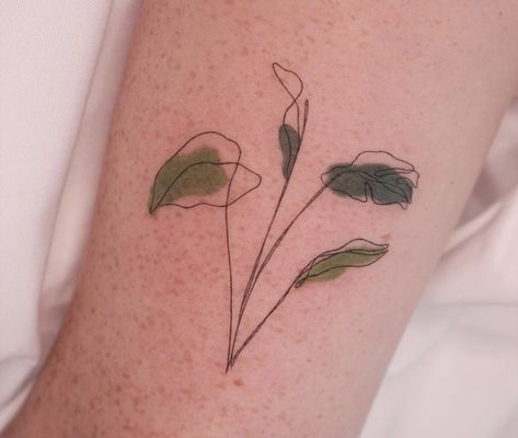 Plant Tattoo Minimalist, Green Plant Tattoo, Green Line Tattoo, Small Tattoo Ideas Arm, Forearm Tattoo Women Sleeve, Fine Line Plant Tattoo, Plant Tatoos, Green Ink Tattoo, Small Plant Tattoo