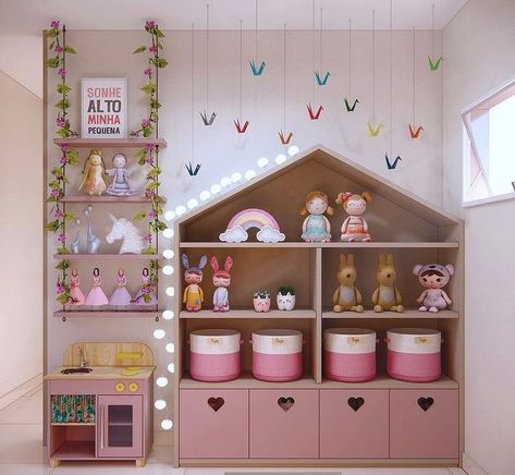 Stylish and Decent cabinet ideas in kids play room decor ideas Baby Doll Storage Ideas, Playroom Decor Ideas, Kids Playroom Decor, Toddler Girl Room, Kids Bedroom Inspiration, Kids Bedroom Designs, Nursery Room Inspiration, Toddler Rooms