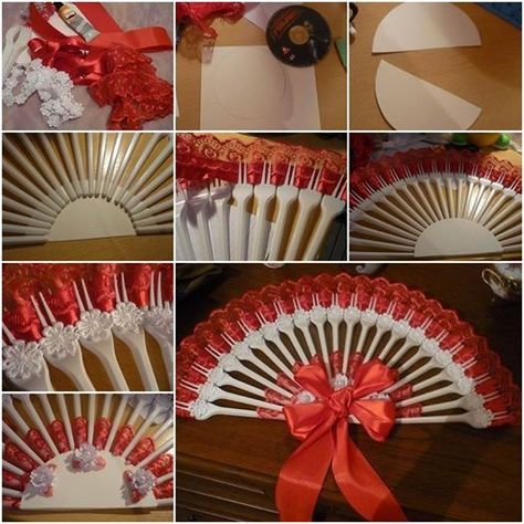 <input class="jpibfi" type="hidden" >This is a very creative idea. It's fun for Making these beautiful fans out of forks. you will love the fact that if you are not using them then you can create something with them. Once you get started you may need about 10 minutes or so and then your little fan will be done.… Plastic Spoon Art, Fork Crafts, Plastic Spoon Crafts, Spoon Crafts, Spoon Art, Plastic Forks, Wall Decor Crafts, Diy Fan, Navidad Diy