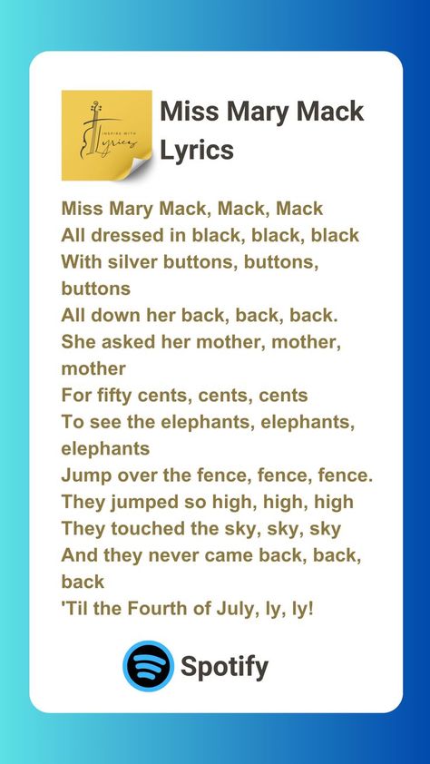 Miss Mary Mack Lyrics Children's clapping song lyrics Miss Mary Mack song Nursery rhyme lyrics Clapping game songs Miss Mary Mack rhyme Traditional children's song Miss Mary Mack hand game Lyrics to Miss Mary Mack Fun kids songs lyrics Miss Mary Mack history Popular kids rhymes Clapping game for kids Miss Mary Mack song meaning Simple children's rhymes Kids song lyrics Miss Mary Mack Swagy Fits, Nursery Songs Lyrics, Kids Songs Lyrics, Miss Mary Mack, Clapping Games, Fun Songs For Kids, Old Nursery Rhymes, Nursery Rhymes Lyrics, Rhymes Lyrics