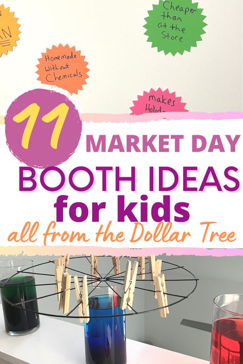 Market Day Booth Ideas for kids - from the Dollar Tree!!! I love that. It's too expensive otherwise, after creating the product, to figure out marketing it and packaging it and the booth details. Great ideas for market day stalls, booths, tables, etc. Fun Booth Ideas, Market Day Set Up Ideas, Involvement Fair Table Ideas, Market Day Stall Ideas, Resource Fair Table Ideas, Treps Market Ideas, Classroom Market Day Ideas, Vendor Fair Display Ideas, School Fair Booth Ideas