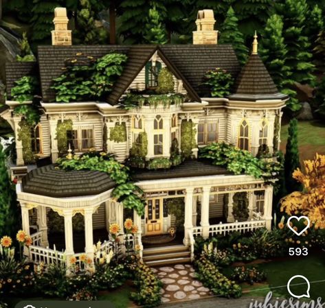 Sims 4 Houses Cottages, Cottagecore Mansion, Sims 4 Victorian House, Cottage Mansion, Sims 4 Cottage, Sims 4 Houses Layout, Sims Inspiration, Sims Freeplay Houses, Sims Builds