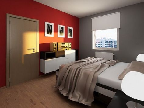 17 Divine Combinations Of Red & Grey In The Bedroom Red Bedroom Colors, Red Bedroom Walls, Ultra Modern Bedroom, Red Bedroom Design, Gray Bedroom Walls, Small Apartment Bedrooms, Girl Bedrooms, Apartment Bedroom Decor, Small Bedroom Designs