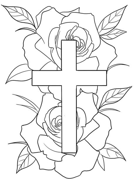 Flowers With Cross Tattoo, Cross With Flowers Drawing, Cross And Rose Tattoo, Cross With Roses, Memorial Tattoo Ideas, Puzzle Piece Tattoo, Abstract Tattoo Ideas, Cross Drawing, Rose Stencil