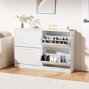 JOZZBY Set of 2 Shoe Cabinet for Entryway, Narrow Shoe Cabinet with 2 Flip Drawer White Shoe Storage Cabinet Freestanding Shoe Organizer Slim Show Cabinet for Entryway, Hallway, Living Room Shoe Rack Hallway, Shoe Storage Cupboard, Shoe Cabinet Storage, Slim Shoe Cabinet, Shoe Cabinet Entryway, Narrow Shoe Rack, Entryway Shoe Storage, Shoe Rack Organization, Narrow Shoes