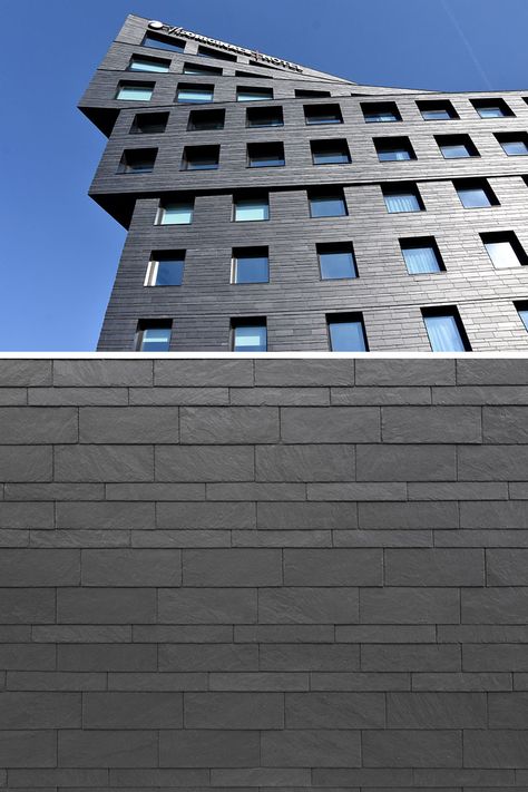 Developed alongside Danish architects and contractors, CUPACLAD offer a range of natural slate cladding systems. #Cupaclad #SlateSiding #HouseSiding #Architecture Slate Cladding, Clubhouse Design, Material Samples, Cladding Systems, Facade Cladding, Building A Container Home, Extension Ideas, Stone Cladding, House Siding