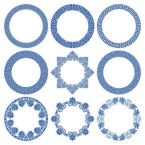 Greek Aesthetic Design, Greek Plates Design, Greek Illustration Art, Greek Illustration Design, Greek Circle Pattern, Modern Greek Art, Greek Design Graphic, Greek Tile Pattern, Greek Branding