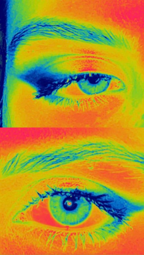 Negative Color Art, Color Theory Artwork, Rainbow Face Drawing, Colorful Reference Photos, Thermal Art Aesthetic, Thermal Art, Coloured Drawings, Colourful Pictures, Self Portrait Drawing