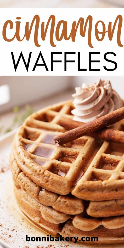 Cinnamon Waffles Recipe, Waffles Brunch, Fall Waffles, Apple Cinnamon Waffles, Weekend Breakfast Recipes, Cinnamon Whipped Cream, Cinnamon Waffles, Easy Waffle Recipe, Cinnamon Roll Waffles