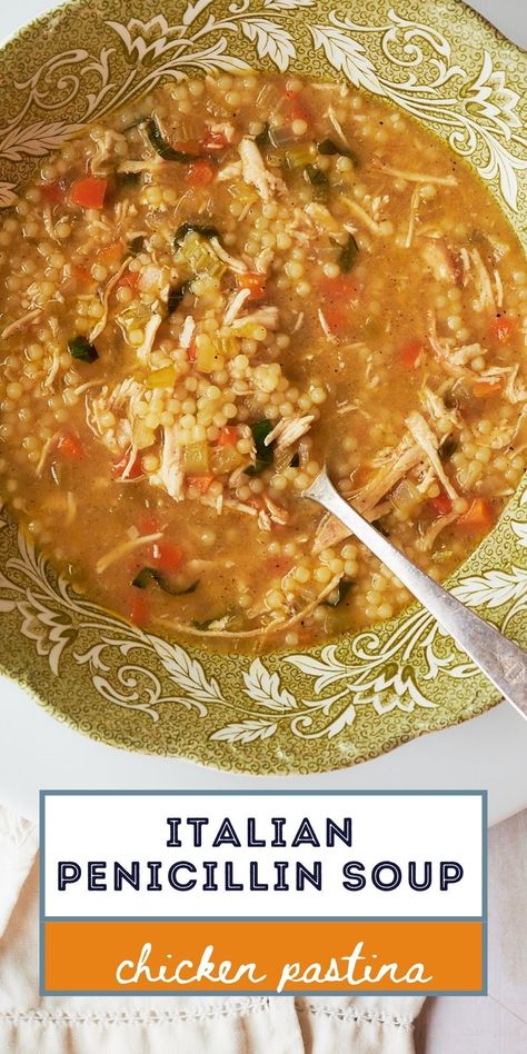 Cold Curing Soup, Medicinal Chicken Soup, Sicilian Chicken Soup Crockpot, Canned Soup Upgrade, Giada Pastina Soup, Italian Pastina Soup Recipes, Penaciline Soup, Italian Sick Soup, Patina Soup