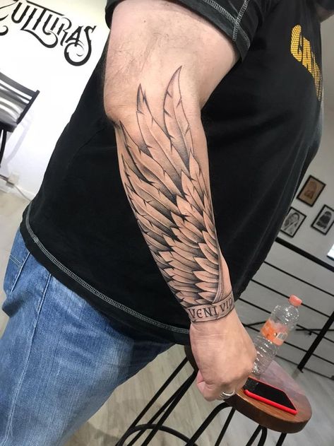 Wing Tattoos For Men, Symbolic Drawings, Angel Wings Tattoo Forearm, Forearm Wing Tattoo, Wing Tattoo Arm, Back Tattoos For Guys Upper, Compass And Map Tattoo, Angel Wing Tattoo, Alas Tattoo