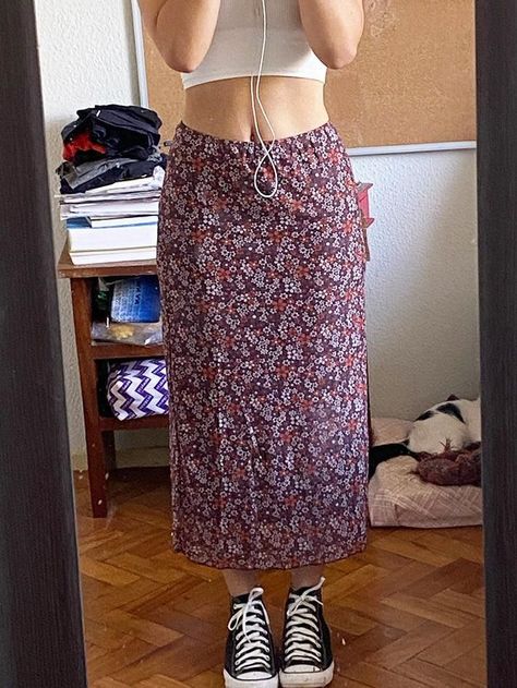 ⚡Buy 2023 Boho Floral Mesh Midi Skirt Brown L under $21.00 in Skirts at AnotherChill.com Online. Style: Casual, Vintage. Color: Brown. Fabric Content: Polyester, Spandex. Fit Type: Regular. Length: Midi Skirt. Design: High Rise Waistline, Allover Print Detail. ✓2023 S/S OUTFITS. Check reviews and buy Mesh Ditsy Floral Midi Skirt today. Mesh Midi Skirt, Midi Skirt Outfit, Mini Tube Dress, 2000s Outfits, Midi Dress Style, Floral Midi Skirt, Vintage Color, Rock Design, Brown Fabric