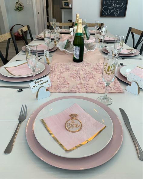 Bachelorette Party Table Decor, Bachelorette Table Set Up, Bachelorette Party Table Set Up, Pink And Gold Table Setting, Bachelorette Table Decor, Bachelorette Party Table, Bachelorette Table, Bach Party Decorations, Pink Table Settings