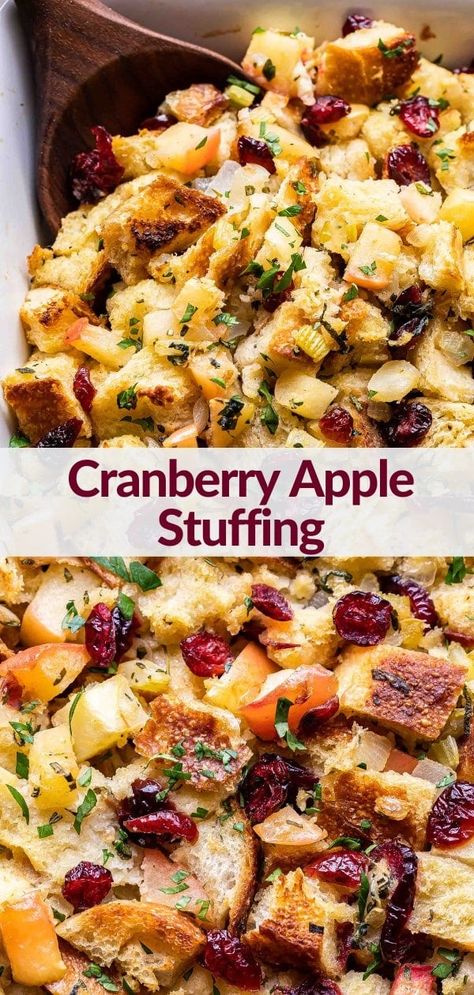 Cranberry Apple Stuffing, Apple Stuffing, Turkey Stuffing Recipes, Dressing Recipes Thanksgiving, Thanksgiving Stuffing Recipes, Thanksgiving Food Sides, Stuffing Recipes For Thanksgiving, Best Thanksgiving Recipes, Cranberry Apple