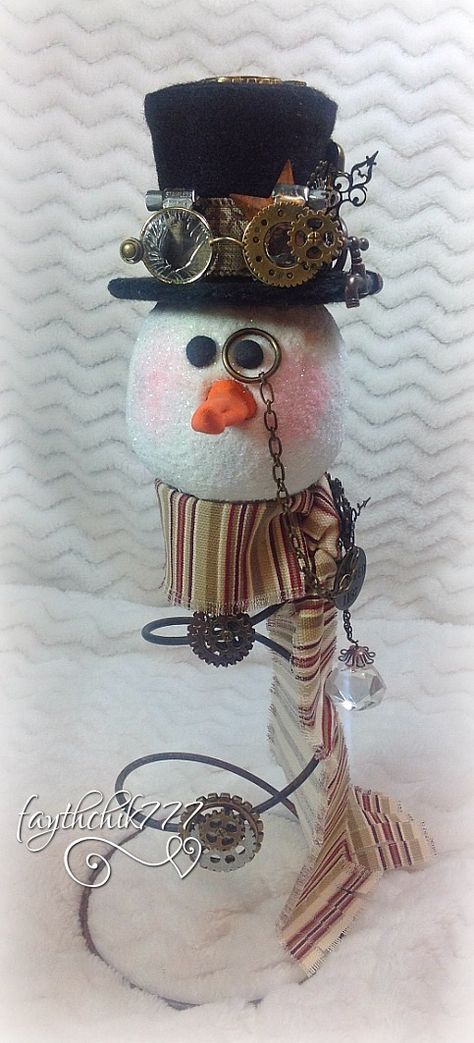 Bedspring Snowman, Steampunk Snowman, Spindle Snowmen, Snowmen Ideas, Spring Ornaments, Bed Spring Crafts, Bed Spring, Steampunk Christmas, Snow People