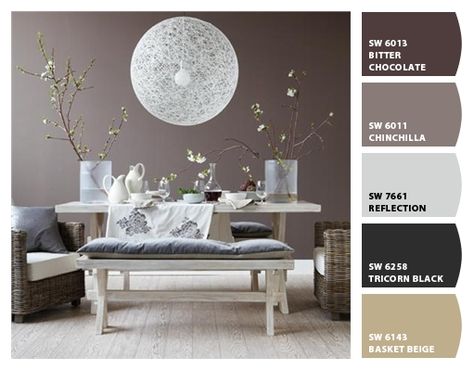 Paint colors from Chip It! by Sherwin-Williams. Love this palette! Besides being beautifully peaceful, one of the paint colors is called "Chinchilla" <3 https://www.pinterest.com/vintagedaydream/my-chip-it-creations/ Sherwin Williams Poised Taupe, Poised Taupe, Diy Luminaire, Diy Light Fixtures, Grey Dining Room, Grey Room, Grey Dining, Design Del Prodotto, Grey Walls