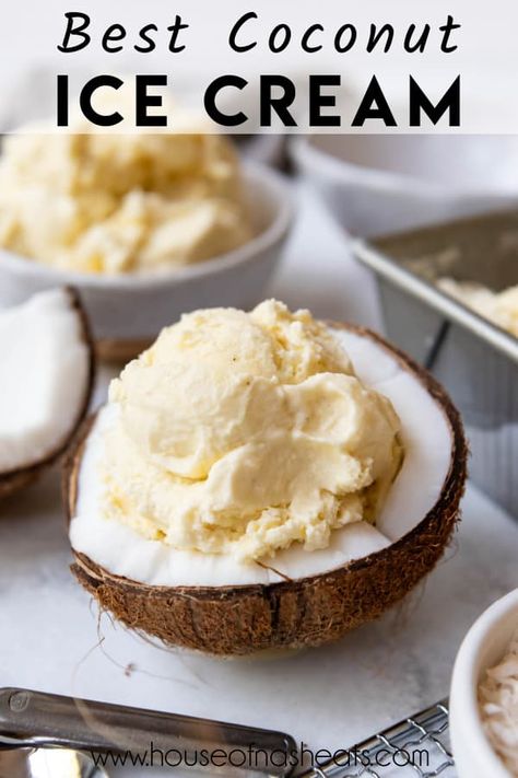 Coconut Ice Cream (Two Ways!) - House of Nash Eats Coconut Milk Ice Cream Recipe, Milk Ice Cream Recipe, Coconut Ice Cream Recipe, Homemade Coconut Ice Cream, Coconut Ice Cream Recipes, Ice Cream Recipes Machine, Coconut Milk Ice Cream, Dairy Recipes, Creami Recipes