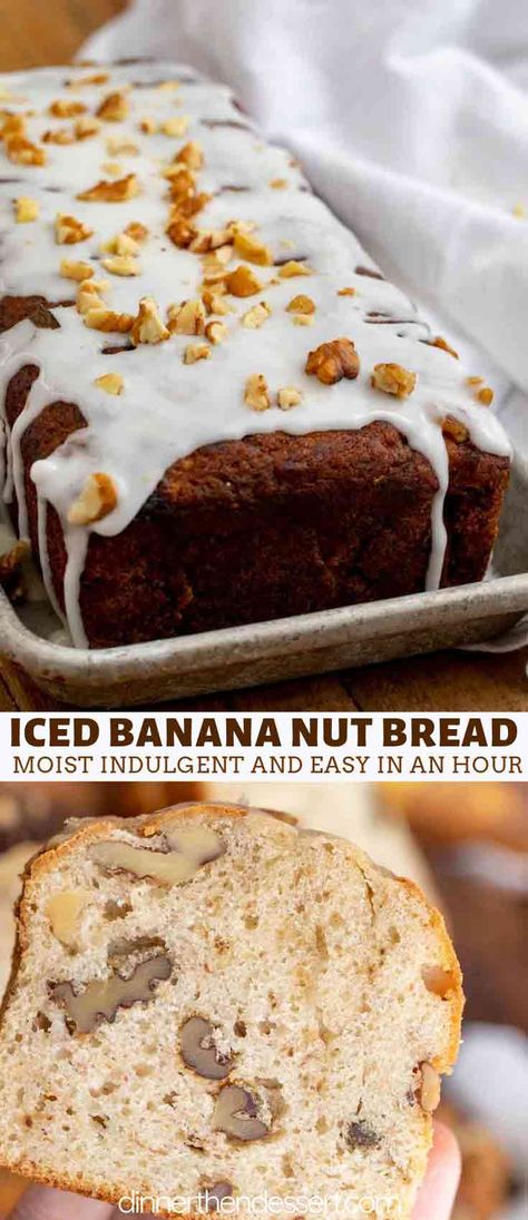 Icing For Banana Bread, Banana Bread Glaze, Bread Toppings, Banana Nut Bread Recipe, Nut Bread Recipe, Banana Walnut Bread, Dinner Then Dessert, Sweet Glaze, Walnut Recipes