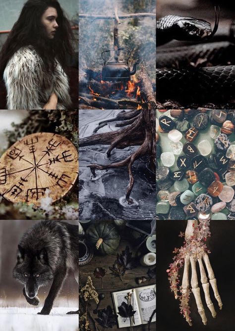 Angrboda mother of monsters (Hel, Fenrir, Jörmungandr). Giantess, witch. Norse mythology mood board aesthetic Norse Witchcraft Aesthetic, Norse Aesthetic Women, Norse Astethic, Vikingcore Aesthetic, Norse Witch Aesthetic, Angrboda Norse Mythology, Norse Paganism Aesthetic, Loki Mythology Aesthetic, Nordic Witch Aesthetic