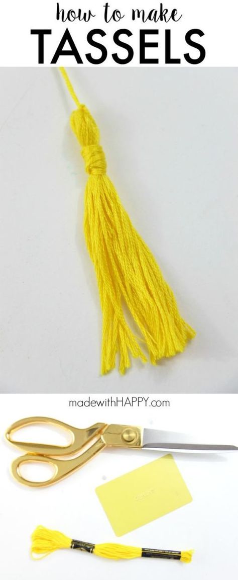 How to make a tassel for graduation, home decor or clothing.  Tassels are a fun DIY craft idea.  Using any kind of thread to make tassels for a wedding, party or Christmas ornaments.  www.madewithHAPPY.com Make Tassels, Make A Tassel, Diy Graduation Cards, Graduation Card Boxes, Graduation Cards Handmade, Graduation Tassel, Graduation Ornament, Diy Graduation, Card Easy