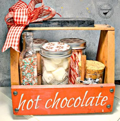 Hot Chocolate Tote www.homeroad.net Best Small Business Ideas, Small Business Ideas, Wooden Crate, Hot Chocolate, Great Gifts, Gifts