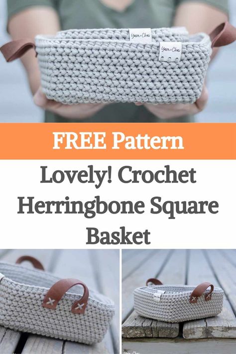 Crochet Flat Basket Pattern Free, Crochet Square Baskets Free Patterns, Crochet Basket Pattern Free Rectangle, Rectangle Crochet Basket Pattern Free, Square Crochet Basket Pattern Free, Crochet Square Basket Pattern Free, Crochet Baskets Free Patterns Storage, Square Crochet Basket, Crochet Square Basket