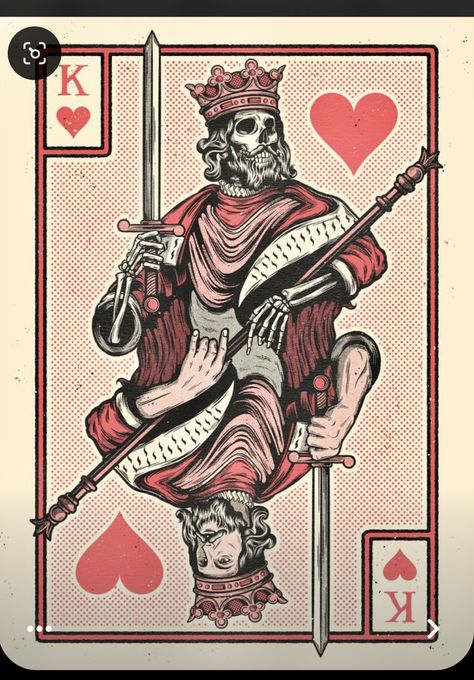 King Cards Design, King Playing Card Design, King And Joker Card Tattoo, King Of Hearts Card Aesthetic, Joker Card Illustration, King Card Drawing, King Card Illustration, King Card Tattoo Design, Card King Design