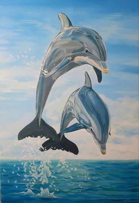 Oil Painting Realism, Dolphin Drawing, Painting Realism, Dolphin Painting, Animals Sea, Dolphin Art, Realism Painting, Realism Art, Photorealism