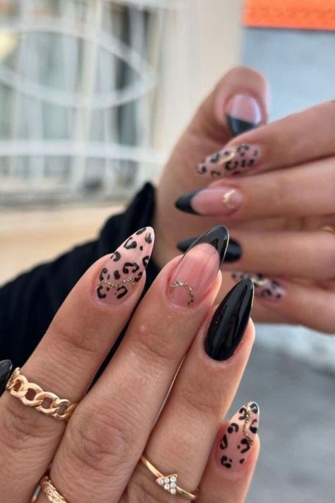 Let’s go wild with these animal print black fall nails. If you’re seeking to enhance your appearance with some drama, these nails are the perfect choice.

What do you think? Do you have the courage to attempt this style?//photocredit:@clara_monzonn Black And Nude Nails, Leopard Nail Designs, Fun Manicure, Cheetah Print Nails, Latest Nail Designs, Modern Nails, Leopard Nails, Red Nail Designs, Animal Print Nails