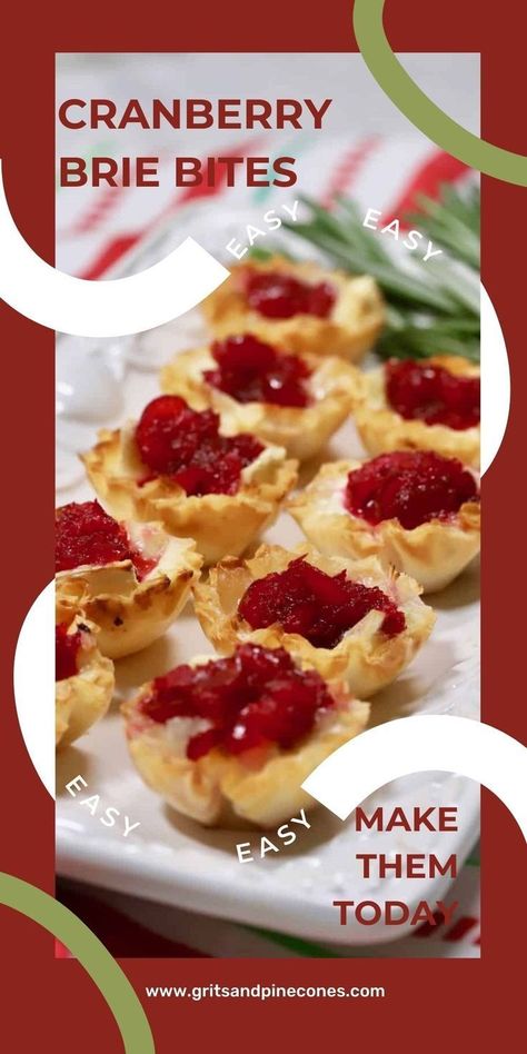 Brie Appetizer Bites, Brie And Cranberry, Cranberry Brie Bites, Cranberry Bites, Cranberry Brie, Christmas Appetizer, Leftover Cranberry Sauce, Brie Bites, Cheese Puff Pastry