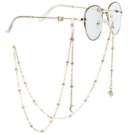 Cool Glasses Chain, Circle Glasses With Chain, How To Make A Glasses Chain, Glasses Chains Aesthetic, Chains For Glasses, Glass Chain Eyeglasses, Glasses With Chain Aesthetic, Round Glasses With Chain, Glasses Accessories Chain