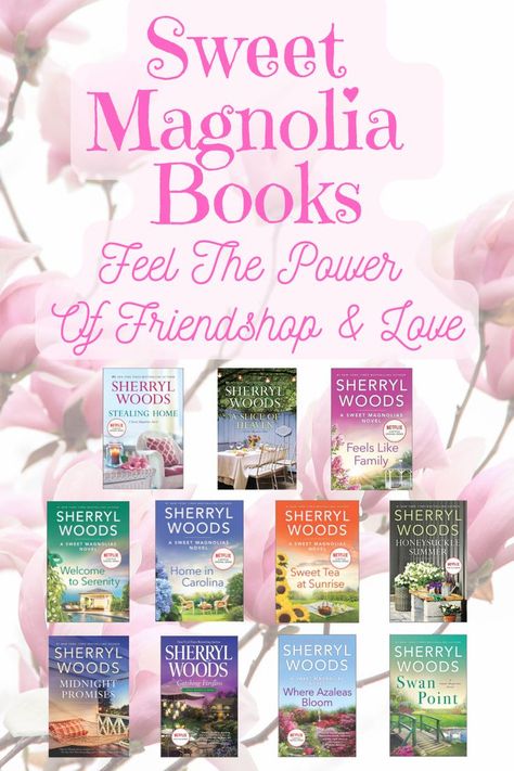 If you have been watching Sweet Magnolias on Netflix but haven't caught up with the book series yet then check out our guide to the books right here! #sweetmagnolias #sweetmagnoliasbooks #sherrylwoods #romancereads #netflix Sweet Magnolias Book Series, The Sweet Magnolias, Sweet Magnolias Book, Books Series To Read, Book Series To Read, Magnolia Book, Sweet Romance Books, Power Of Friendship, Sweet Magnolias