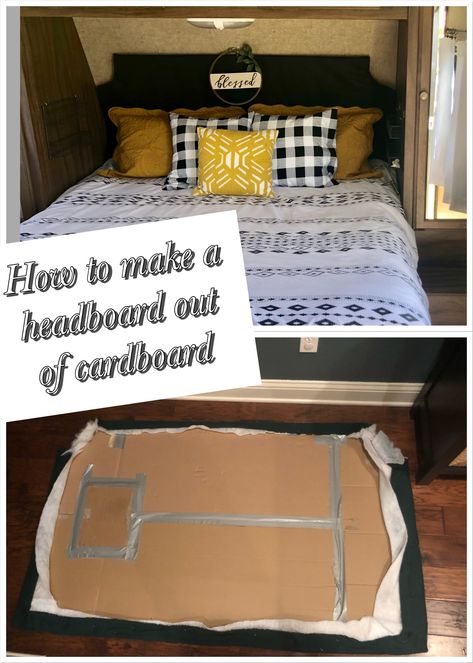 Rv Dog Bed Ideas, Diy Camper Headboard Ideas, Headboard Hacks Diy, Travel Trailer Headboard Ideas, Rv Headboard Remodel, Diy Rv Headboard Ideas, Rv Headboard Ideas Diy Projects, Camper Headboard Ideas, Camper Headboard