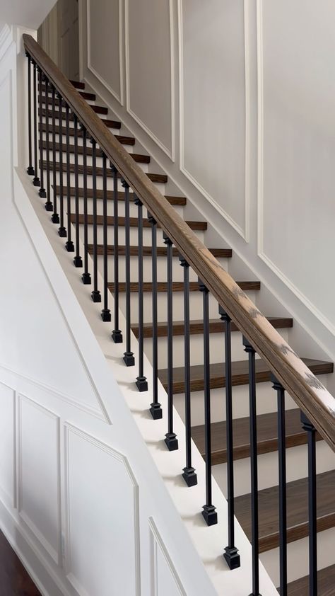 DAP Global Inc. | The perfect staircase makeover does exist 🙌 _ _ _ #DIYWithDAP #diyproject #homemakeover #homeimprovement #staircasedesign #interiormakeover | Instagram Staircase Finishing Ideas, Colonial Staircase, Stairs Remodeling, Remodeling Hacks, Stairs Decor, Stair Renovation, Herringbone Flooring, Stairs Renovation, Rustic Stairs