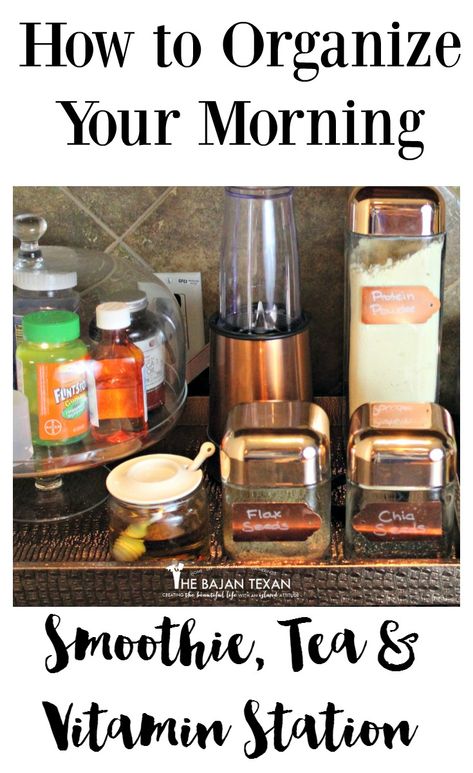 Organized Morning Routine: Tea, Vitamin, and Smoothie Station - Make your morning routine great and hassle free! Here are some tips! Smoothie Station, Diy Smoothies, Breakfast Station, Recipe For Teens, Coffee Stations, Tea Station, Snack Prep, Smoothie Bar, Home Coffee Stations