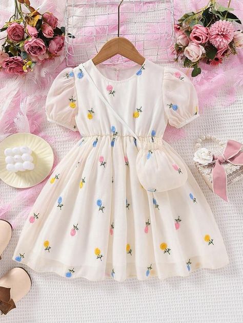 Baby Floral Dress, Floral Dress Design, Shein Kids, Stylish Short Dresses, Fashion Top Outfits, Girls Frock Design, Beige Boho, Kids Fashion Dress