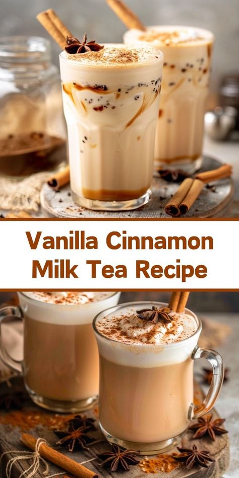 Hot Drinks Ideas, Tea Latte Ideas, Coffee Ideas Recipes, Cinnamon Drinks, Cinnamon Milk Tea, Milk Tea Recipe, Hot Tea Recipes, Tea Flavors, Milk Tea Recipes