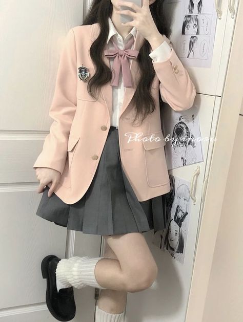 Female Preppy Outfits, Coquette Uniform, Cute School Uniform Outfits, Pink School Uniform, Outfit Ideas For School Uniform, Ff Bts, Cute Kawaii Outfits, 2000s Japanese Fashion, Uniform Ideas